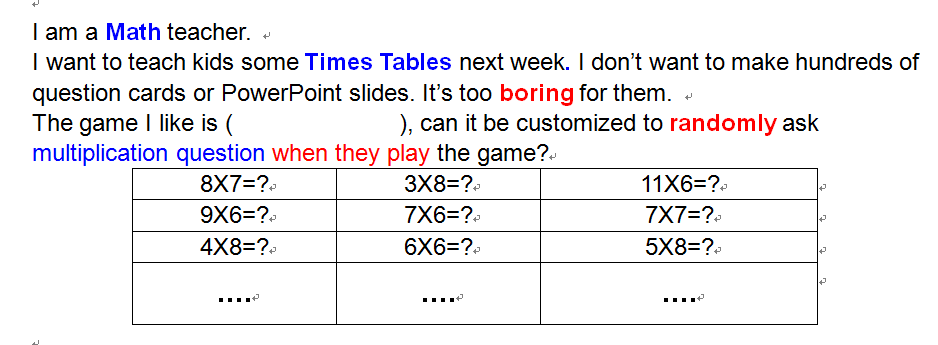 Times table math