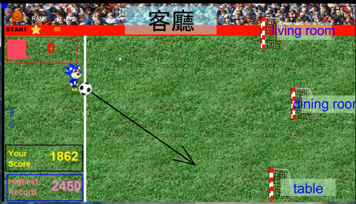 play soccer, shoot the goal